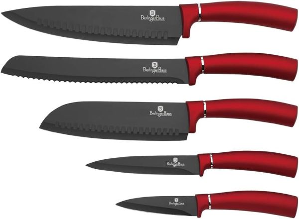 Berlinger Haus 6-Piece Knife Set with Stand - Maroon