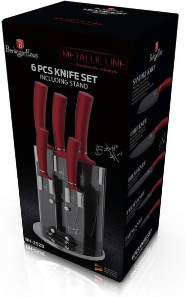 Berlinger Haus 6-Piece Knife Set with Stand - Maroon