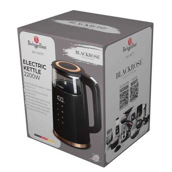 Berlinger Haus Digital Electric Kettle 1.7L - Black Rose