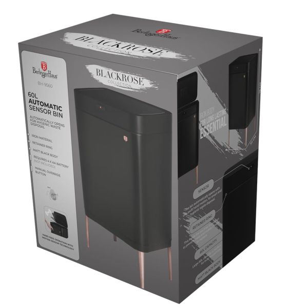 Berlinger Haus 60L Motion Sensor Trash Bin - Black-Rose Berlinger Haus 60L Motion Sensor Trash Bin - Black-Rose