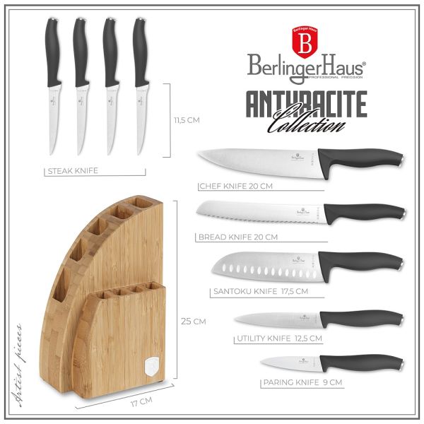 Berlinger Haus 10-Piece Knife Set with Stand - Anthracite