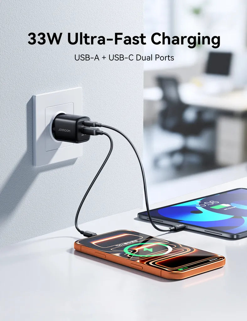 شاحن Joyroom JR‑TG7 33W + كابل A9 USB‑C 60W 1 م – أسود