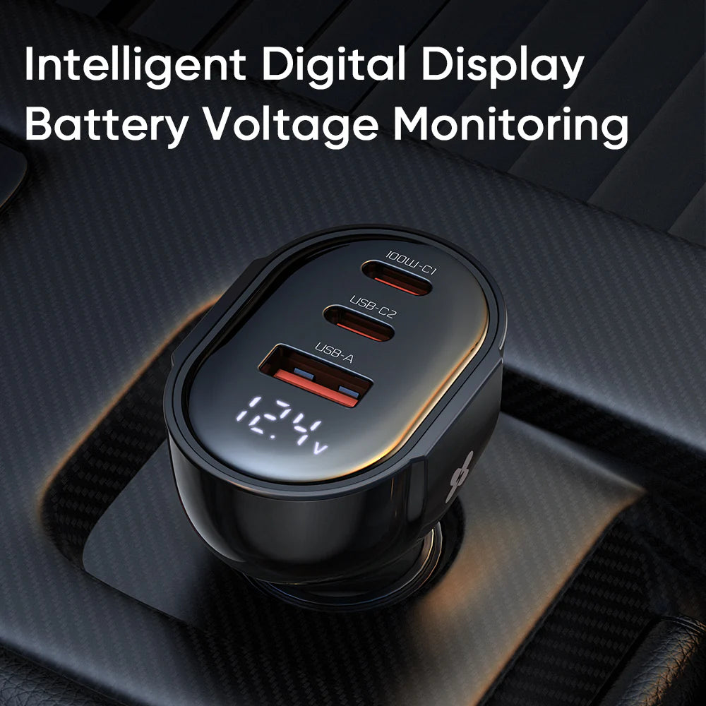 Mcdodo 128W Dual USB C & USB A Car Charger with Digital Display - Black Mcdodo 128W Dual USB C & USB A Car Charger with Digital Display - Black
