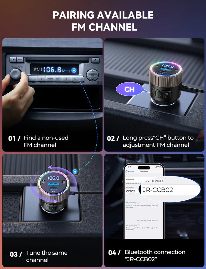 JOYROOM JR-CCB02 60W Wireless Car FM Transmitter – PD Fast Charger JOYROOM JR-CCB02 60W Wireless Car FM Transmitter – PD Fast Charger