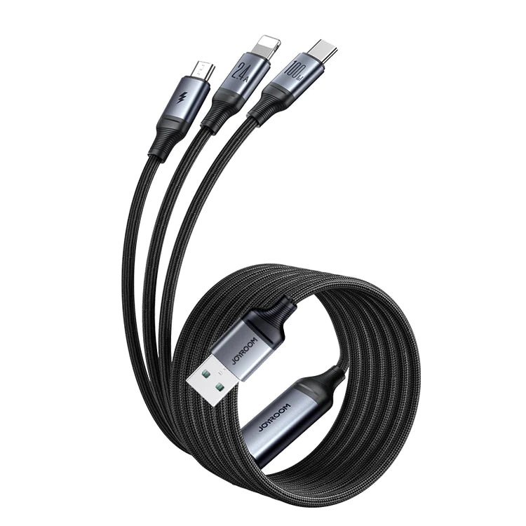Joyroom SA21-1T3 Speedy Series 100W 3-in-1 Fast Charging Cable ( L+C+M) 1.2m-Black
