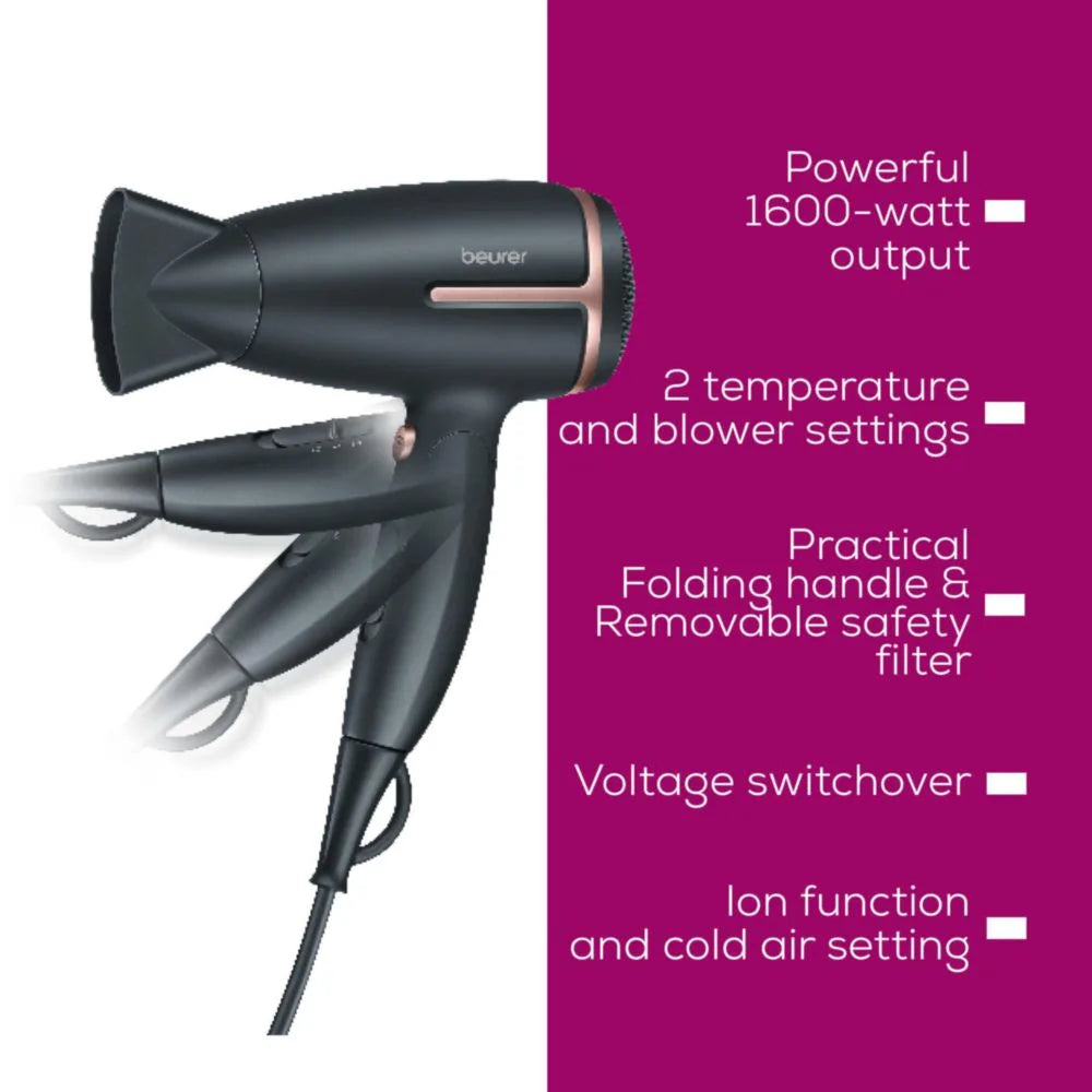 Beurer HC 25 Travel Hair Dryer Ionic & 1600W Power