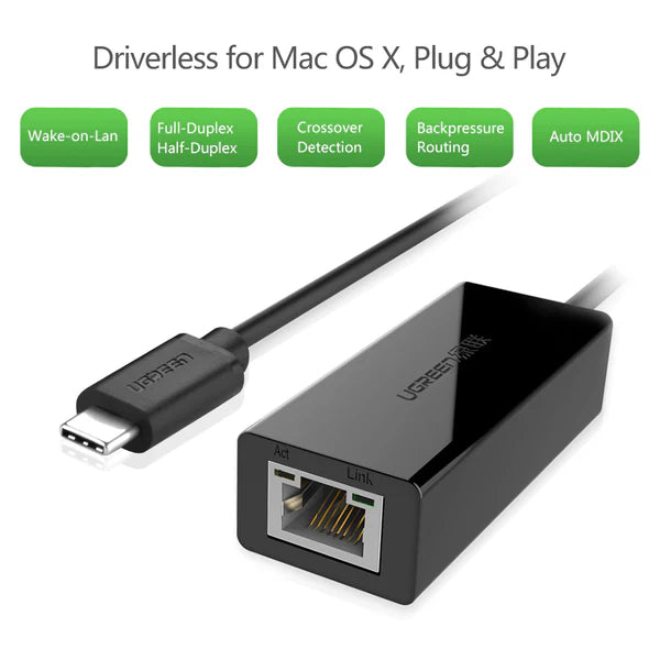 UGREEN USB-C to Ethernet Adapter 10/100/1000Mbps – Black