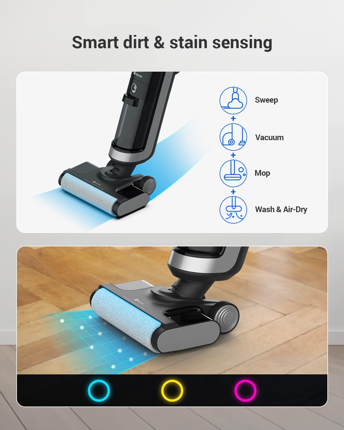  مكنسة كهربائية لاسلكية للرطب والجاف، كنس وممسحة، تنظيف ذاتي وتجفيف بالهواء من ايزفز 