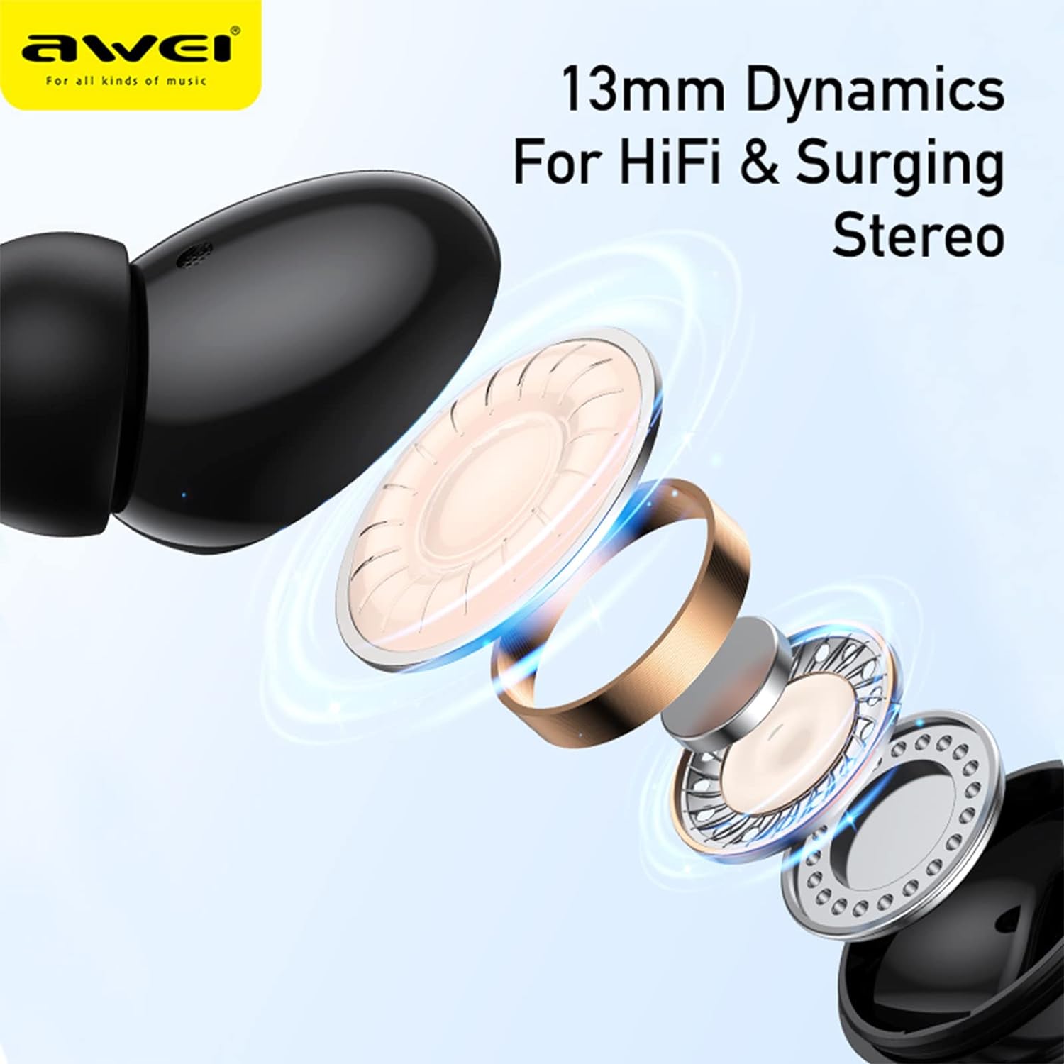 AWEI Wireless Bluetooth Earbuds And Gaming Earbuds with Microphone - Black
