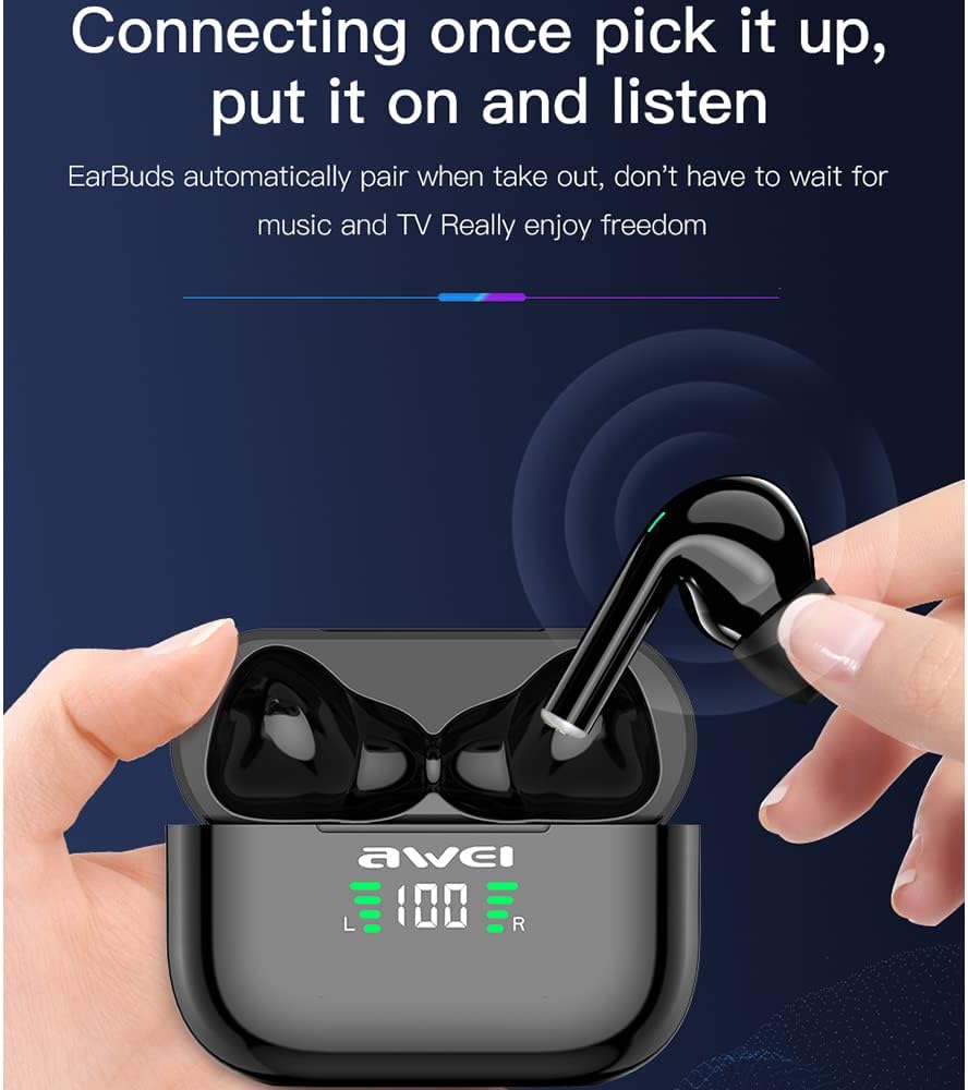 AWEI Earbuds Wireless Bluetooth 5.3 Noise Cancelling Headphones - Black