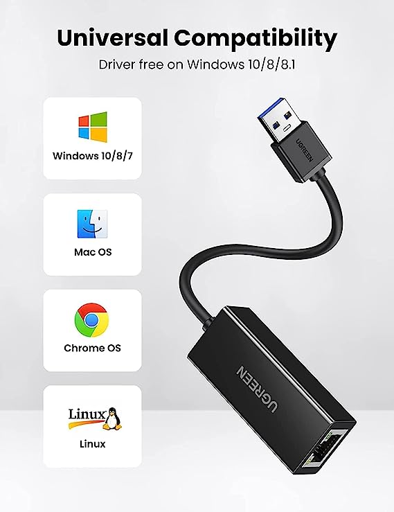UGREEN USB 3.0 Gigabit Ethernet Adapter (Black)
