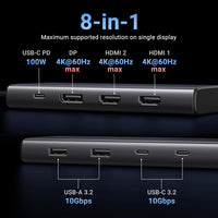 UGREEN 8-in-1 USB-C Dock with Dual HDMI, DP, 100W PD & 10Gbps