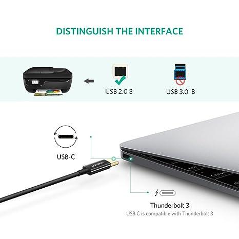 يوجرين – كابل طابعة USB-C إلى USB-B 2.0 بطول 1 متر (أسود)