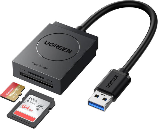 UGREEN قارئ كروت USB 3.0 مزدوج بسلك 6 إنش – يدعم حتى 2TB