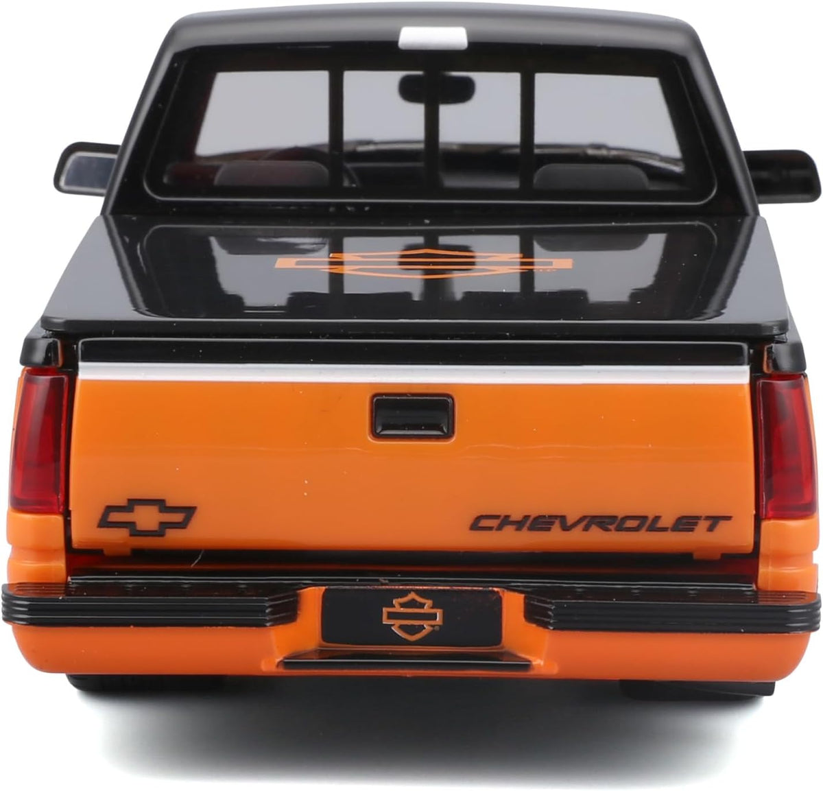 Maisto 1:24 1993 Chevrolet 454 SS Pick-Up Harley-Davidson Orange Black Die-Cast Motorcycle – 1:24 Scale