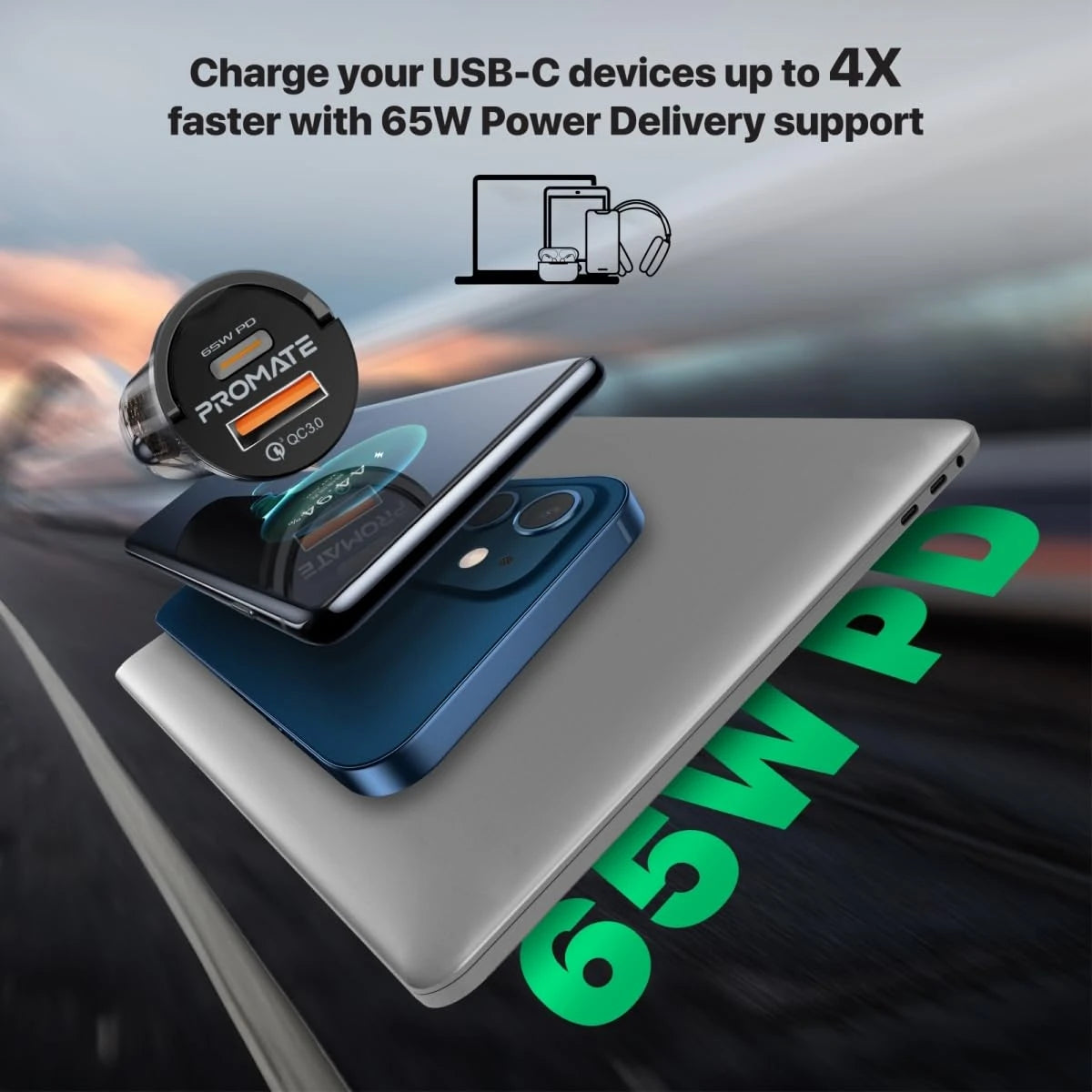 Promate TransDrive-65W - RapidCharge™ Transparent Mini Car Charger with Power Delivery & QC 3.0 Promate TransDrive-65W - RapidCharge™ Transparent Mini Car Charger with Power Delivery & QC 3.0
