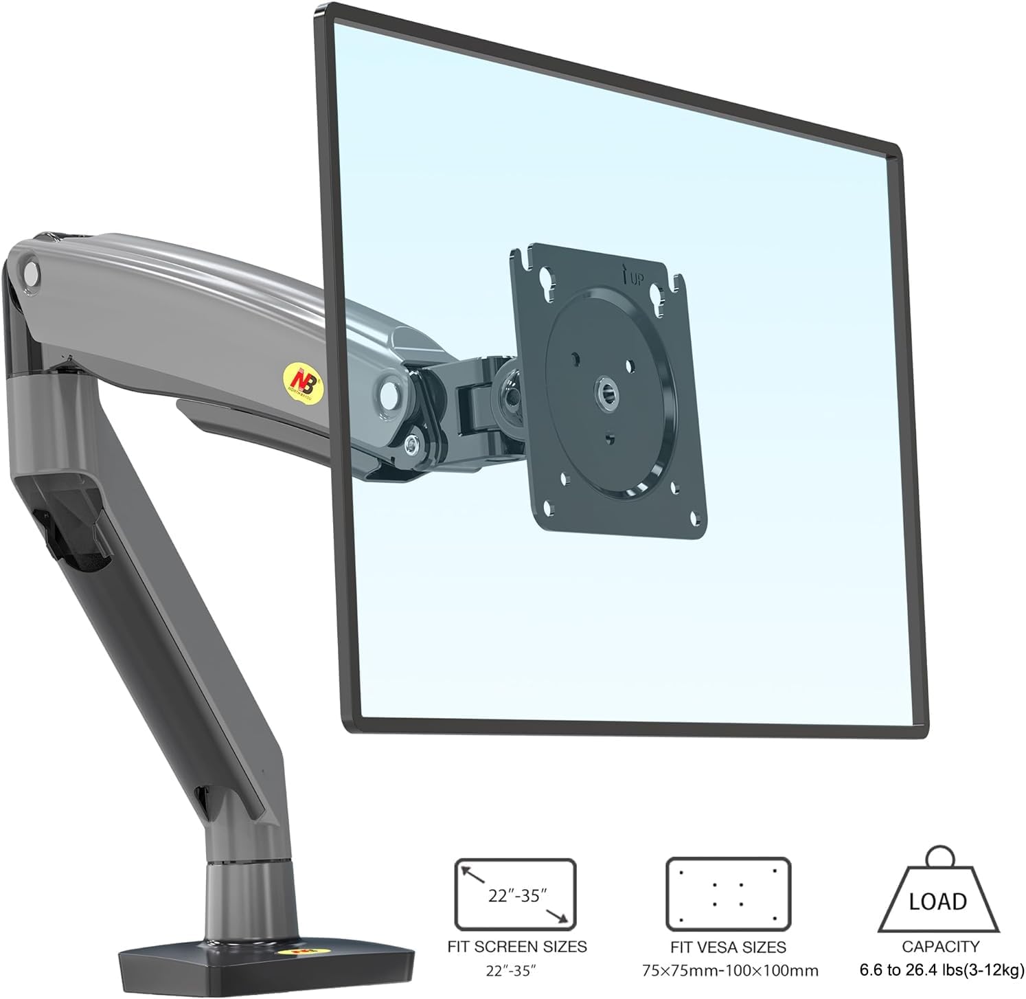  نورث بايو حامل شاشة مكتبي عريض للغاية بحركة كاملة مع زنبرك غاز لشاشات مقاس 22 - 35 انش