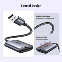 UGREEN USB 3.0 Aluminum SD/MicroSD Card Reader – Dual Slot, 5Gbps