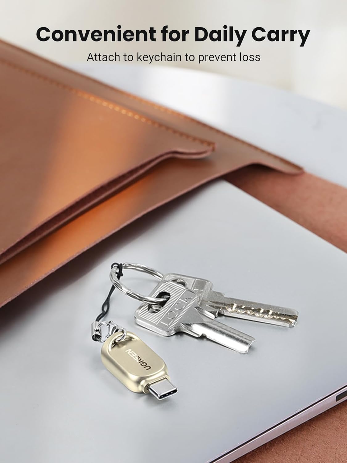 UGREEN USB-C Micro SD Card Reader – Zinc Alloy, 5Gbps, Keychain-Ready