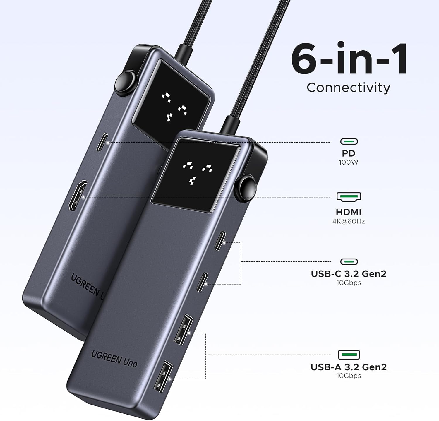 UGREEN Uno 6-in-1 USB-C Hub with 10Gbps & 4K HDMI. UGREEN Uno 6-in-1 USB-C Hub with 10Gbps & 4K HDMI.