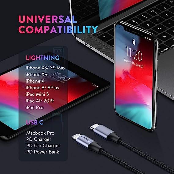 يوجرين كيبل USB-C إلى لايتنينج متر – غلاف مضفر من الألومنيوم