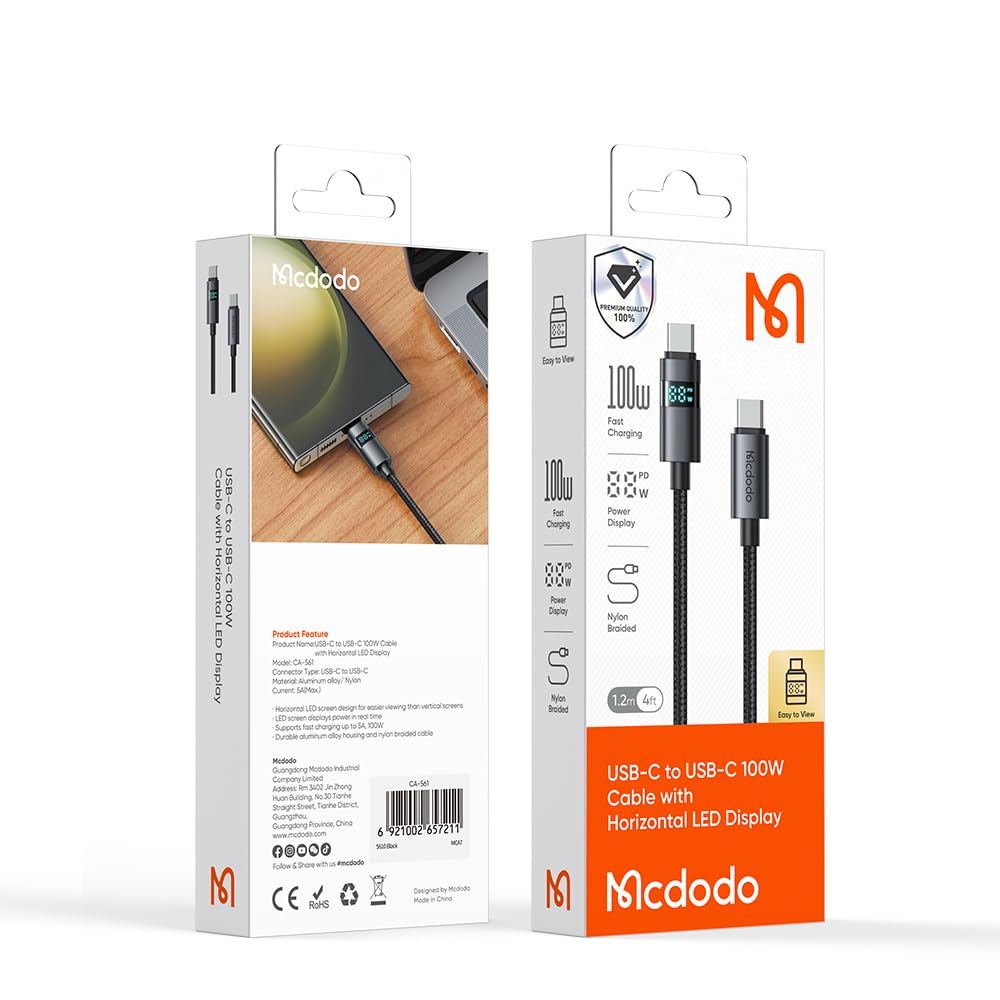 MCDODO CA-5610 Charging Cable | 100W Digital Display