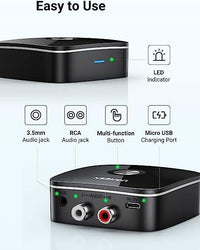 يوجرين جهاز استقبال صوت بلوتوث 5.0 مع محولات 3.5mm و2RCA