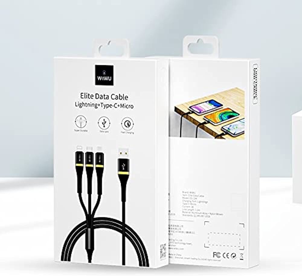 WIWU Elite Data Cable 3 in 1 - Lightning+Type-C+Micro - Black