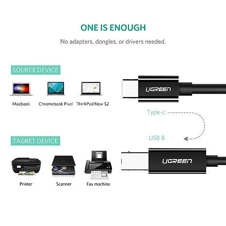 يوجرين – كابل طابعة USB-C إلى USB-B 2.0 بطول 1 متر (أسود)