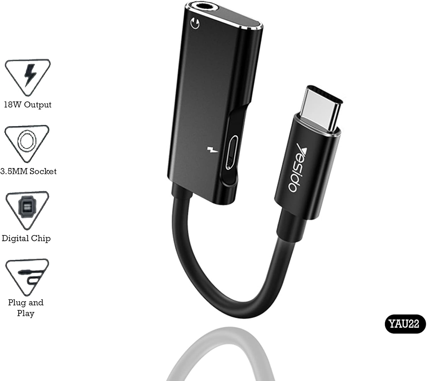 YESIDO USB-C Fast Charge Audio Adapter for Type-C Devices