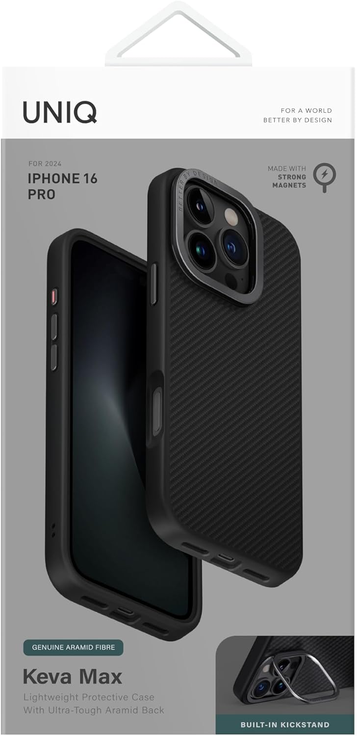غطاء iPhone 16 Pro UNIQ KEVA MAX MagClick مع حامل – أسود