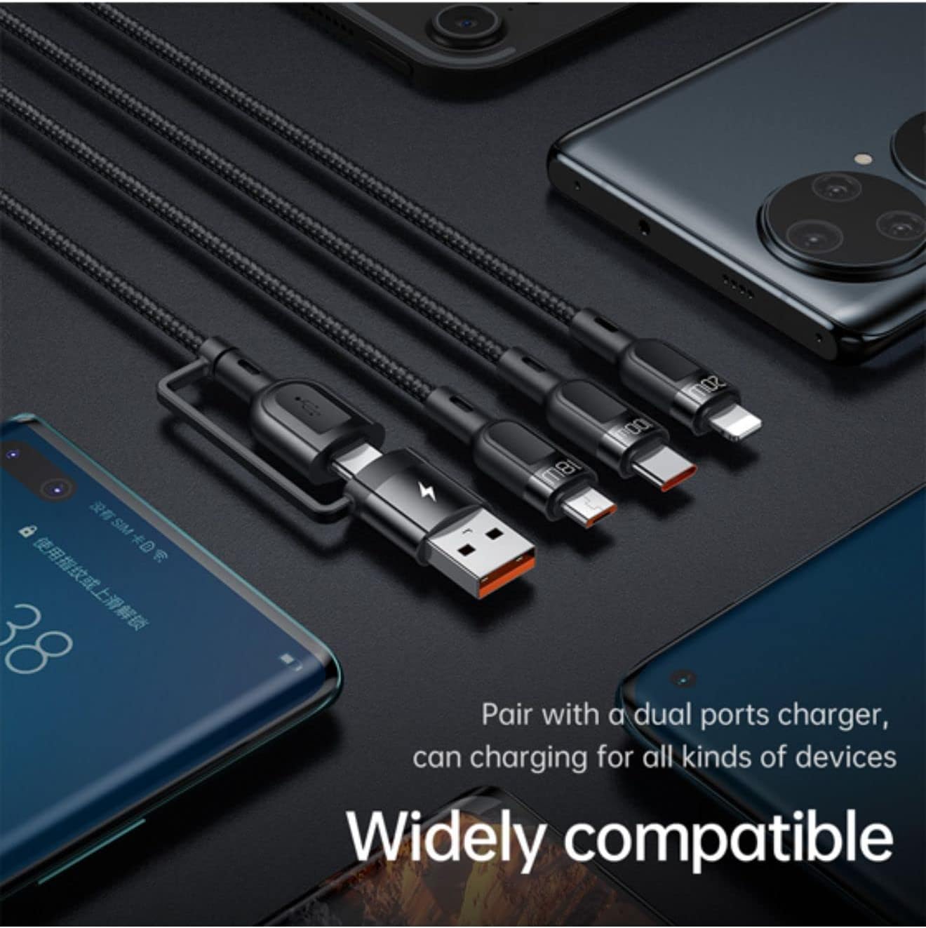 Mcdodo 2 In 3 100W Fast Charging PD Cable 1.2m for Multiple Devices - Black Mcdodo 2 In 3 100W Fast Charging PD Cable 1.2m for Multiple Devices - Black