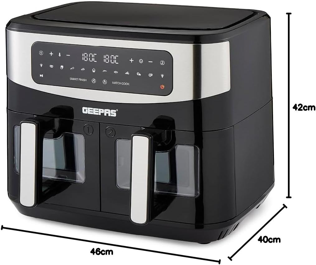 Geepas 9L Dual Basket Digital Air Fryer VORTEX Technology Geepas 9L Dual Basket Digital Air Fryer VORTEX Technology