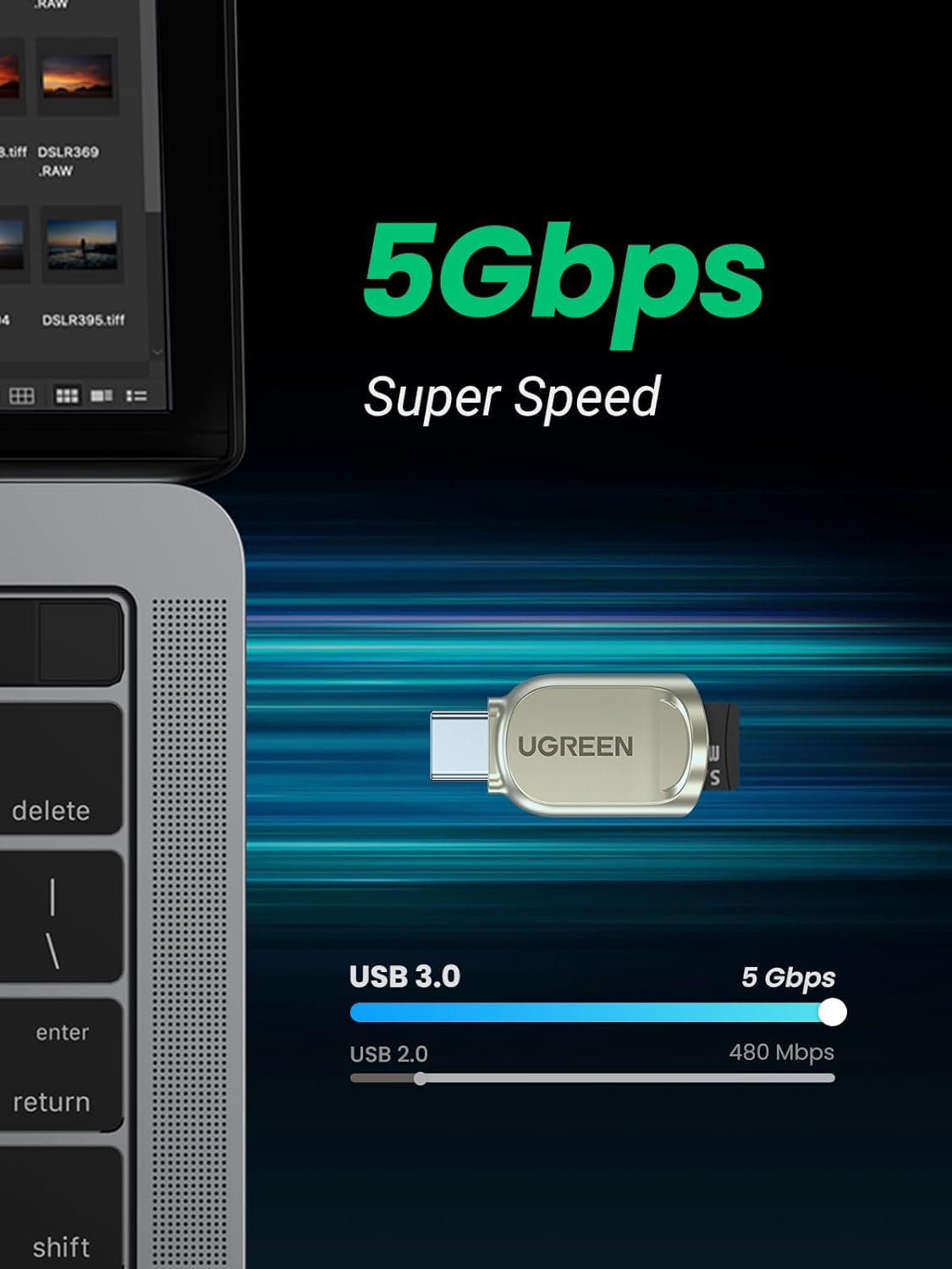 UGREEN USB-C Micro SD Card Reader – Zinc Alloy, 5Gbps, Keychain-Ready