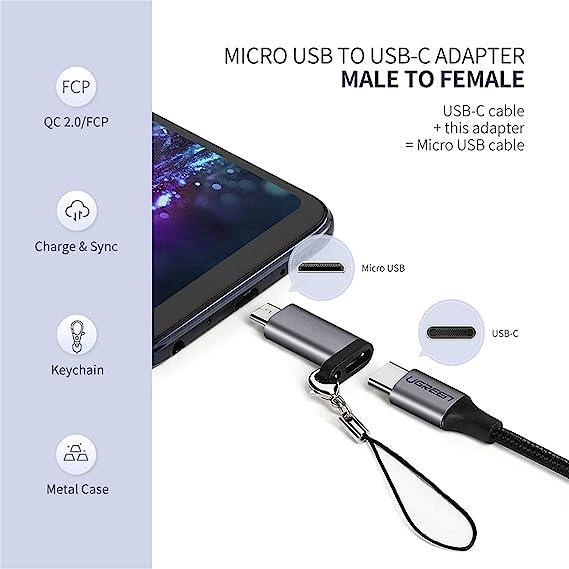 محول يوجرين USB-C إلى Micro USB (رمادي) - تحويل عالي السرعة محول يوجرين USB-C إلى Micro USB (رمادي) - تحويل عالي السرعة