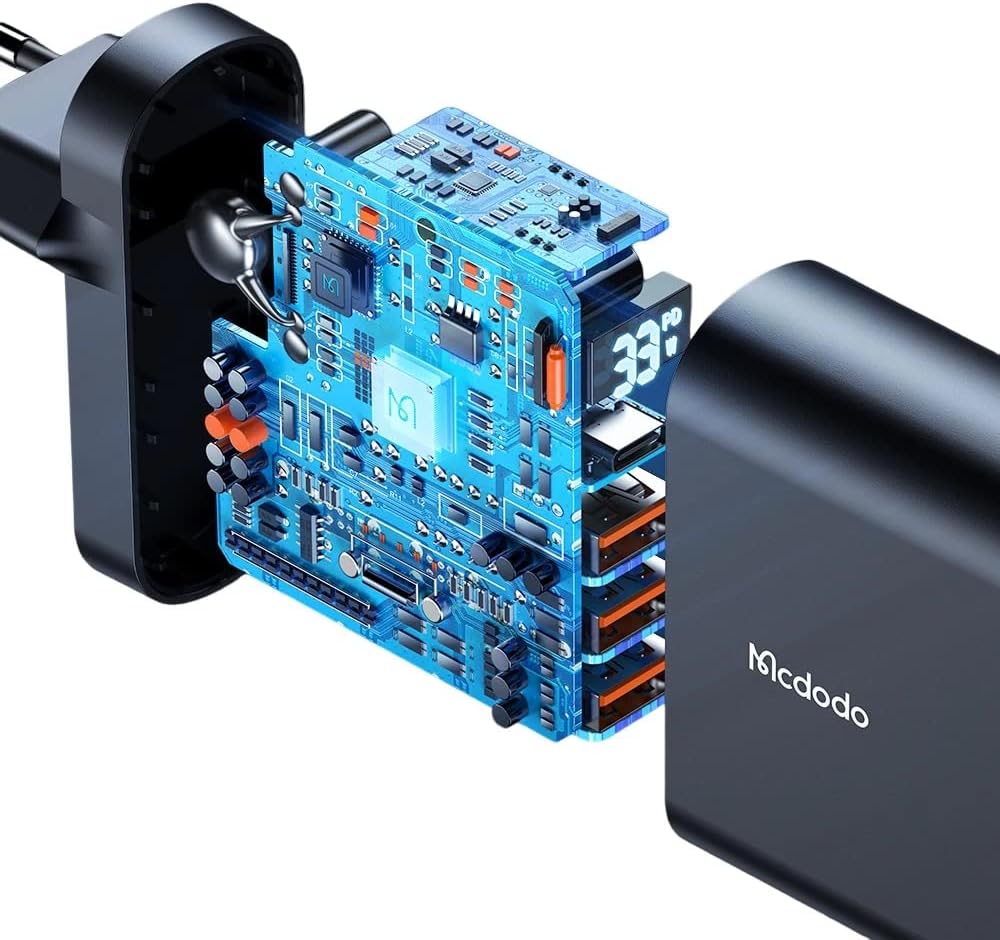 MCDODO Charger Adapter with Digital Display / 33W / 1xTYPE-C 3xUSB Input - Black