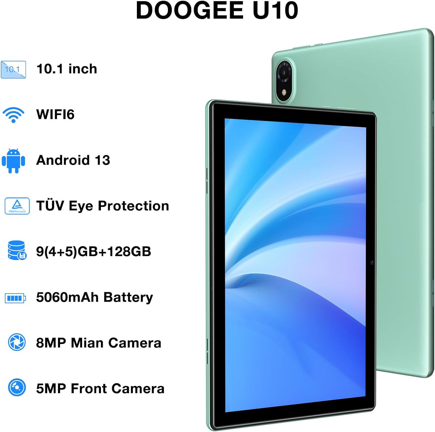 DOOGEE U10 4GB / 128GB WiFi 6 Android 13 Tablet PC with 5060mAh