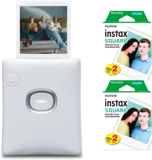 مجموعة طابعة فوجي فيلم Instax Square Link Wide Instant Printer مع فيلم كاميرا Instax One Pack 20-Exposures (3 عناصر)