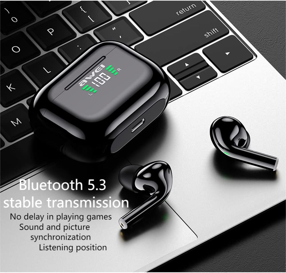 AWEI Earbuds Wireless Bluetooth 5.3 Noise Cancelling Headphones - Black AWEI Earbuds Wireless Bluetooth 5.3 Noise Cancelling Headphones - Black