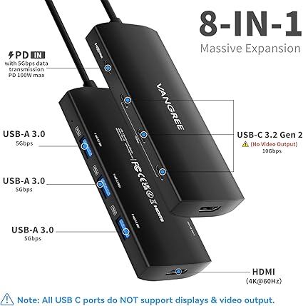 محول USB-C متعدد المنافذ مع HDMI 4K وشحن PD بسرعة 100 واط 