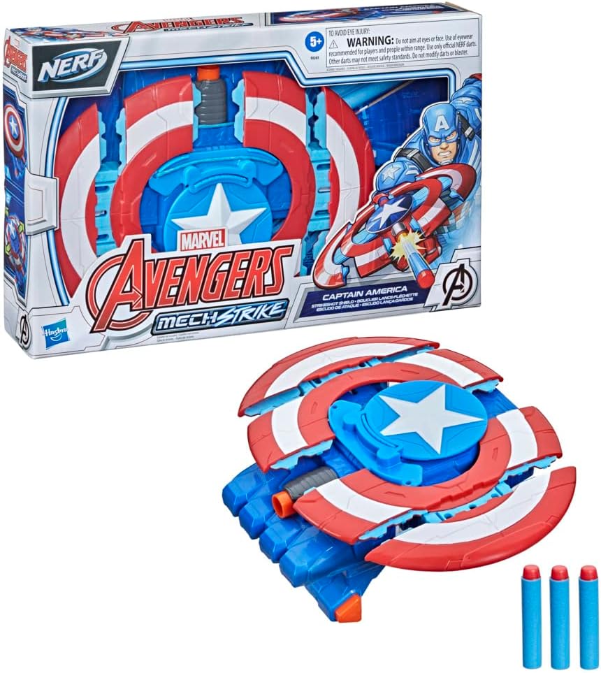 Hasbro Captain America Mech Strike Shield with 3 NERF Darts Hasbro Captain America Mech Strike Shield with 3 NERF Darts