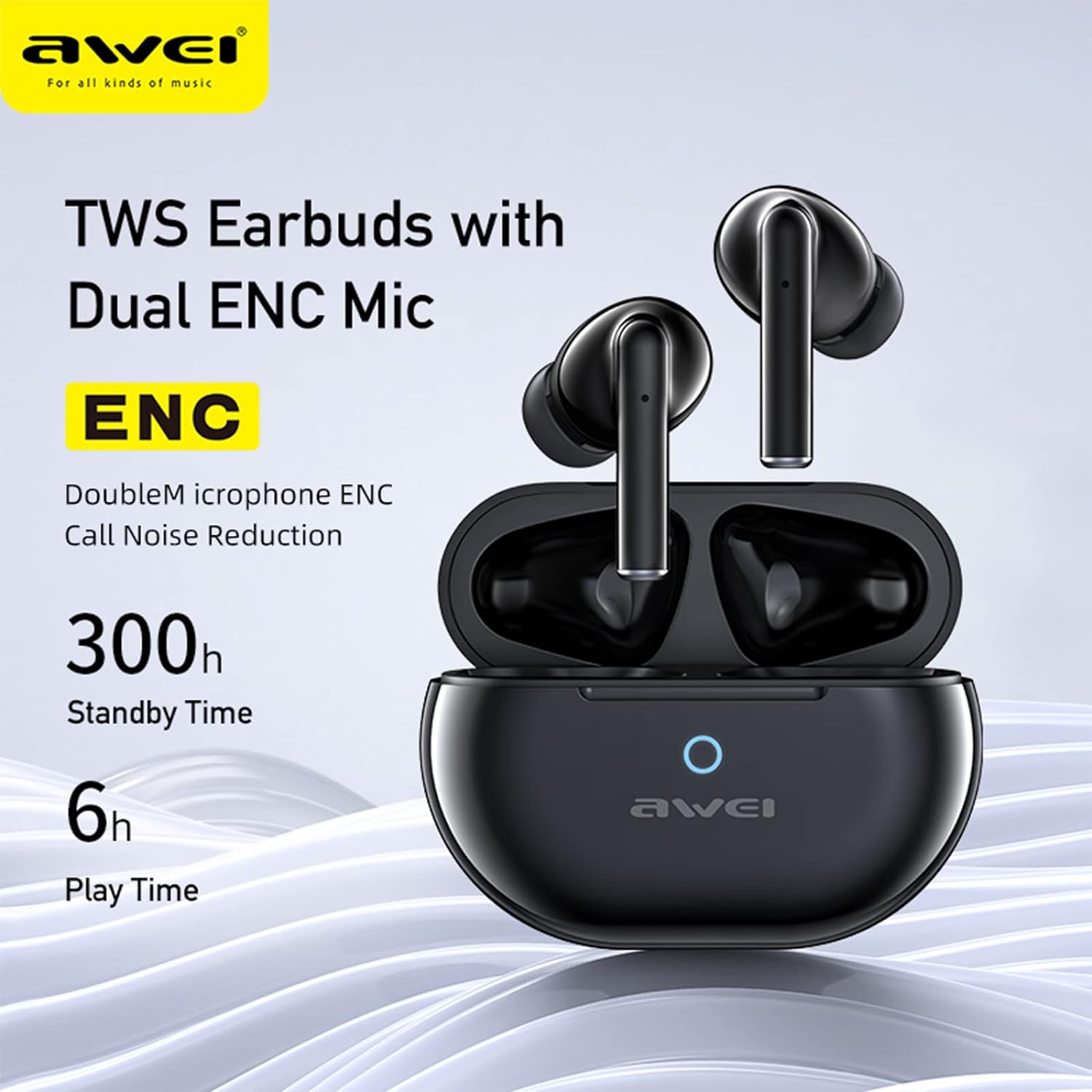 AWEI Wireless Bluetooth Earbuds And Gaming Earbuds with Microphone - Black
