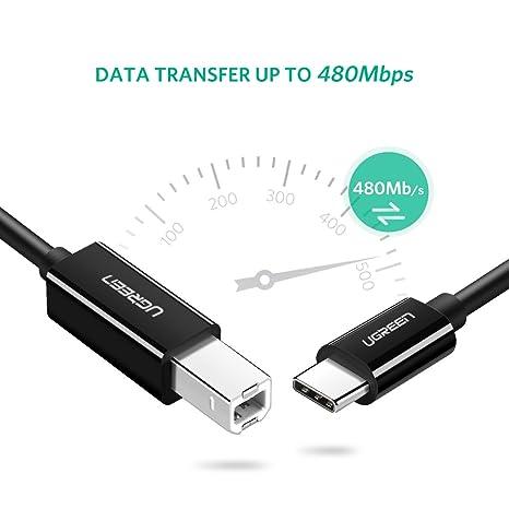 يوجرين – كابل طابعة USB-C إلى USB-B 2.0 بطول 1 متر (أسود)