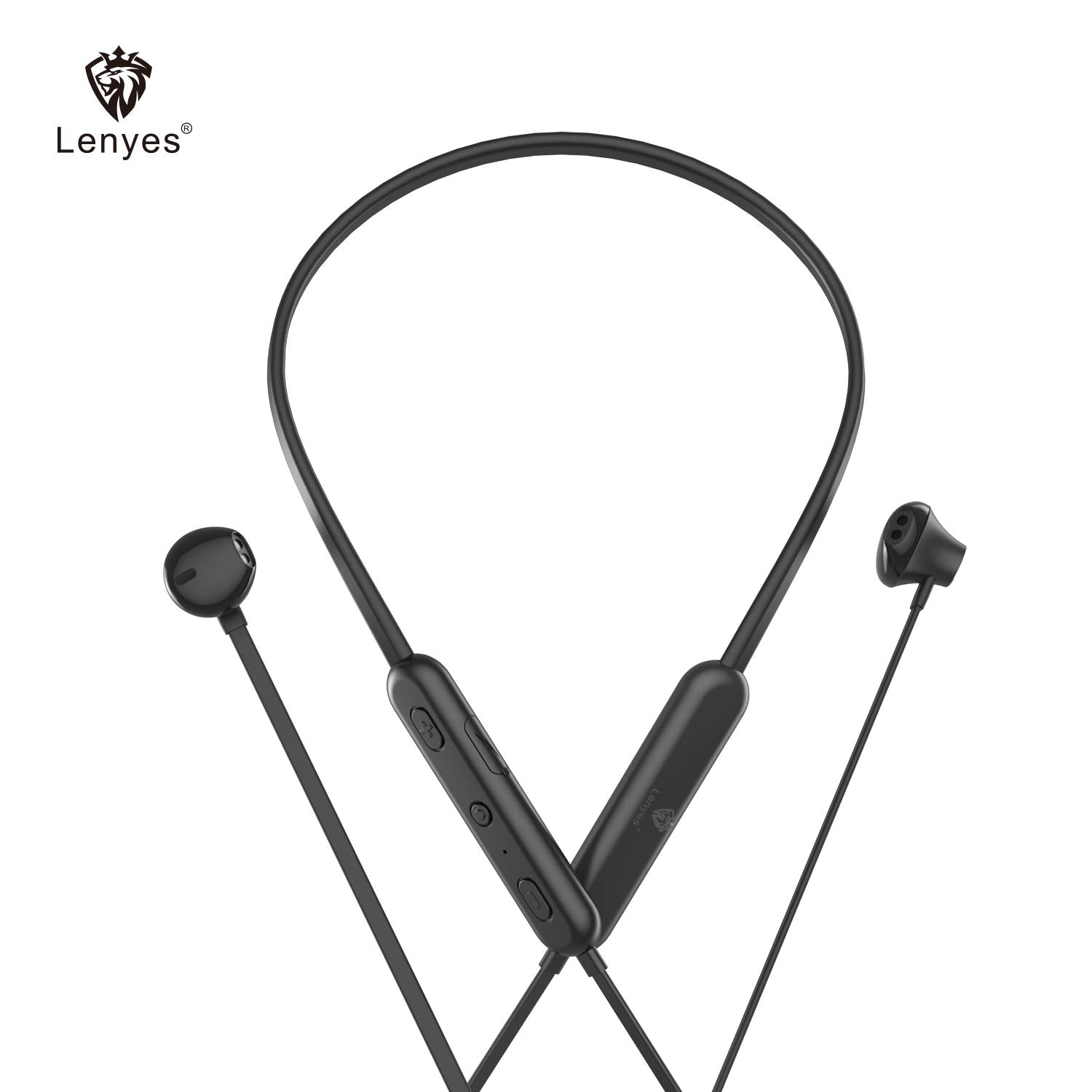 Lenyes Bluetooth Headphones V5.0 Sport Earphones with 6 Hours Plus Playtime Noise Cancelling Mic - Black