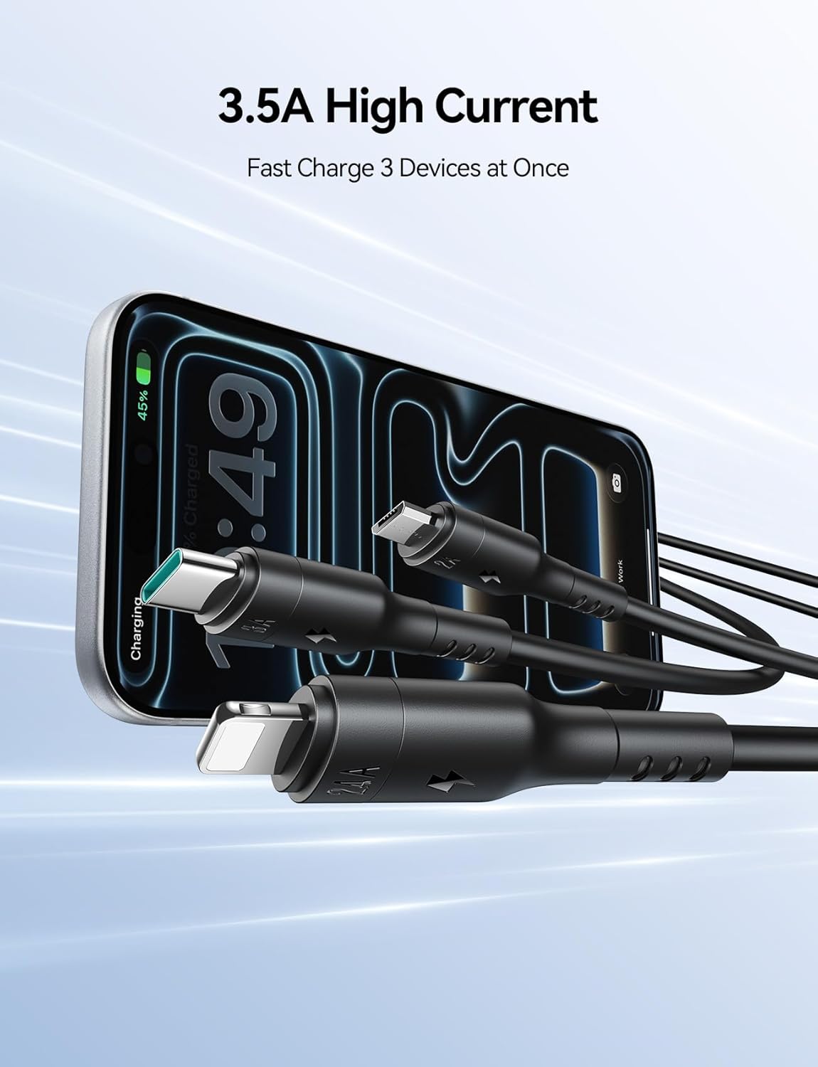 Joyroom S-A61 OmniGo Series 3.5A USB-A to Type-C, Lightning & Micro USB 3-in-1 Charging Cable – 1.2 m, Black | 12-Month Warranty