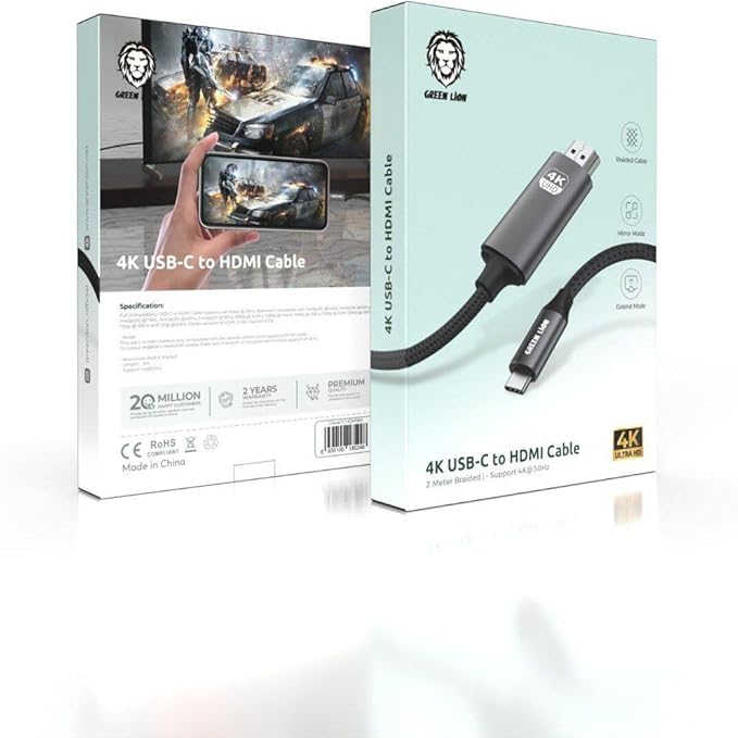 Green Lion 4K USB-C to HDMI Cable 2M - Black Green Lion 4K USB-C to HDMI Cable 2M - Black