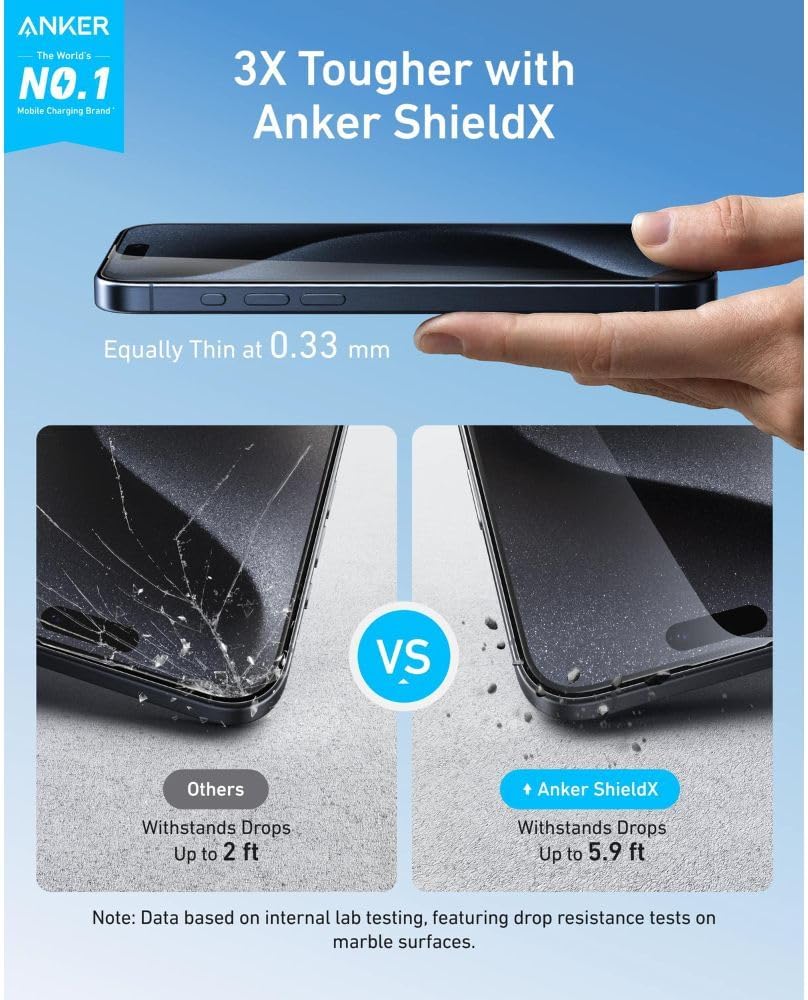 Anker ShieldX Glass Screen Protector for iPhone 16 Pro Max 2 Pack