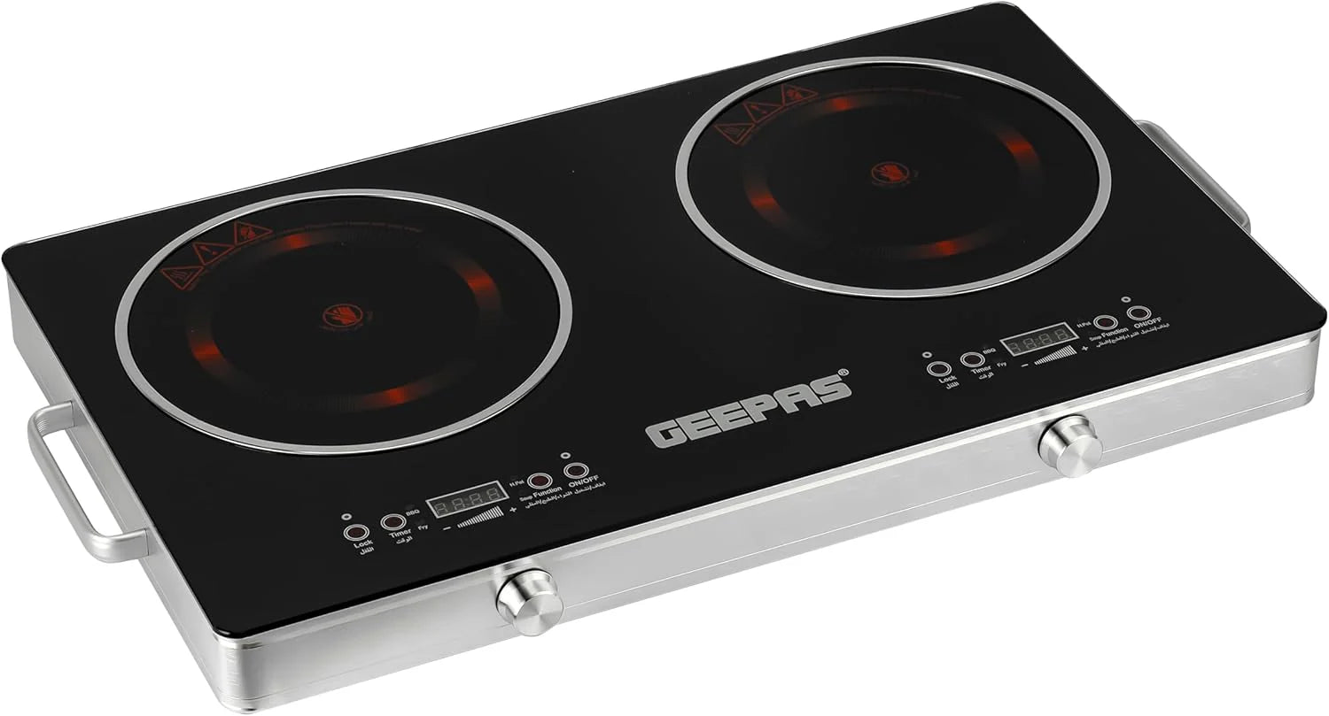 Geepas GIC6131N Digital Infrared Cooker 3000W Double Hob | Touch & Knob Control