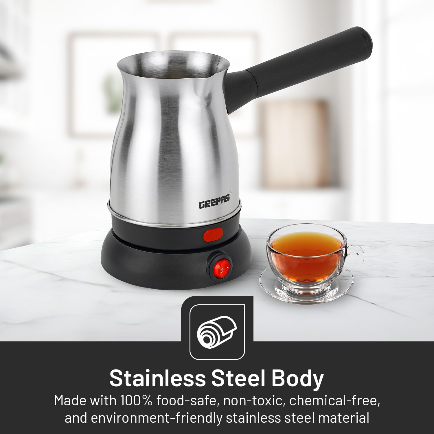 Geepas Electric Turkish Coffee Maker | Stainless Steel | 0.8L | GK38050