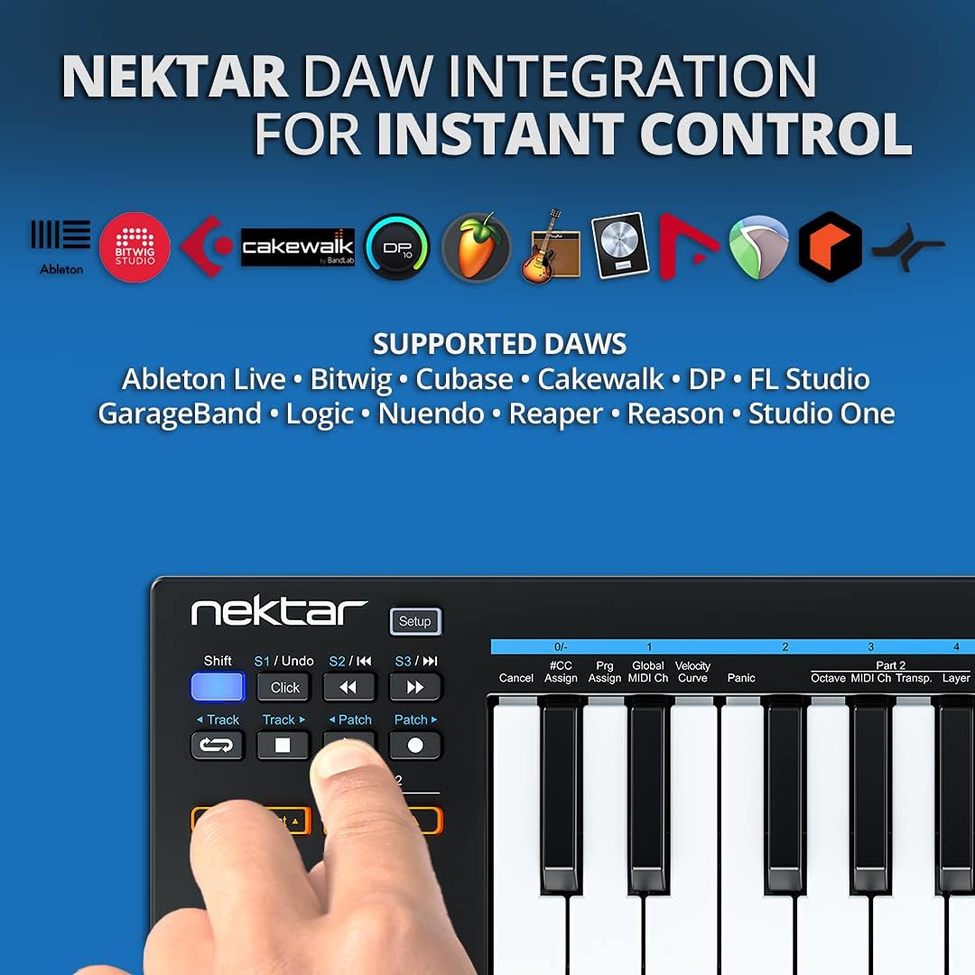 لوحة مفاتيح تحكم USB MIDI من Nektar Impact مع تكامل DAW من Nektar - أسود